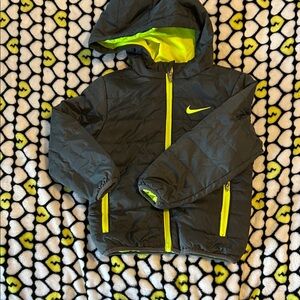 Nike Kids Charcoal and Neon Yellow Puffer Jacket
